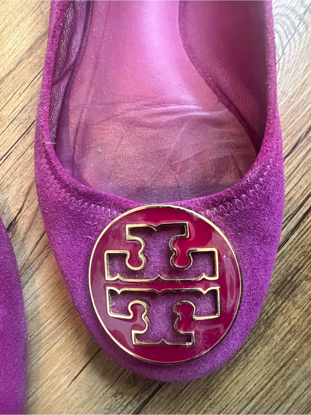 Tory Burch Magenta Suede Logo Ballet Flat